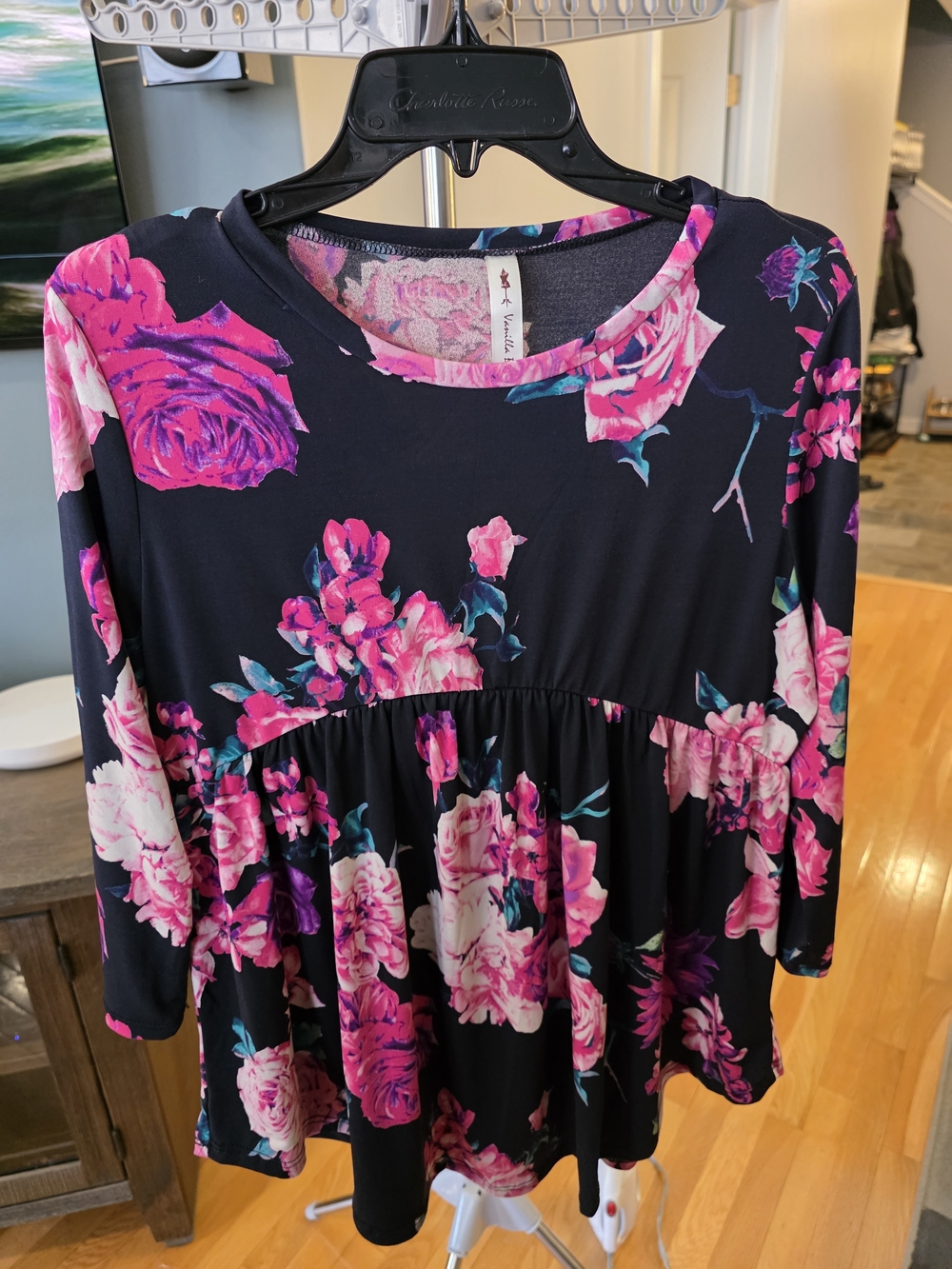 Vanilla Bay Navy Tunic with Pink Floral Print